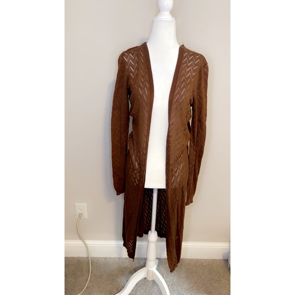 DR2 Duster Cardigan Open Knit Lightweight Cover Up Brown XS - Picture 1 of 5